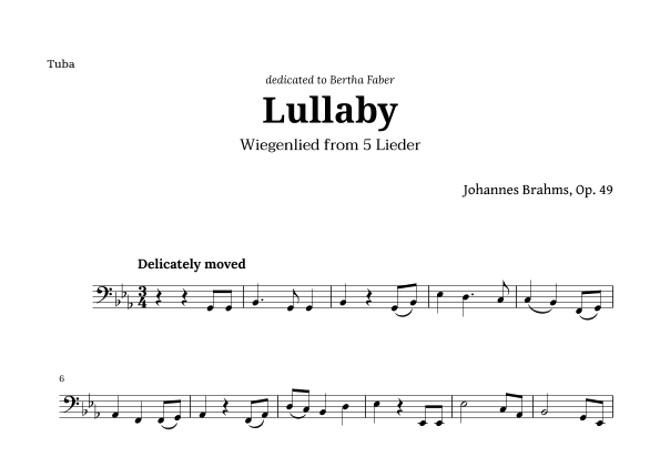 Wiegenlied (lullaby) by Brahms for Tuba (arr. Langanho)