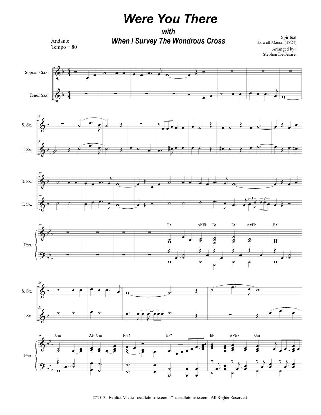 Were You There (with "When I Survey The Wondrous Cross") (Duet for Soprano & Tenor Saxophone) (arr. Stephen DeCesare)
