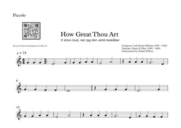 How Great Thou Art - "O store Gud." - Easy Piccolo (arr. Daniel H Rosa)