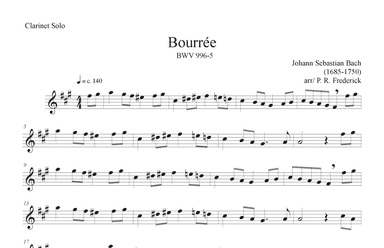 Bourrée BWV 996-5 (Clarinet Solo) (arr. P. R. Frederick)