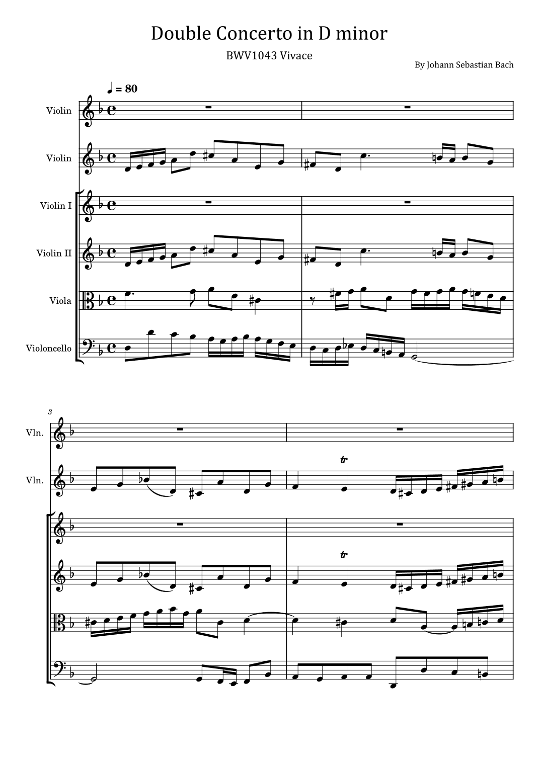 Bach Double Violin Concerto in D minor BWV1043 Vivace (arr. poon)
