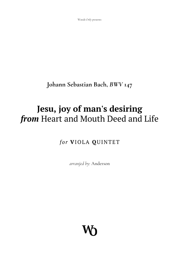 Jesu, joy of man's desiring by Bach for Viola Quintet (arr. Ander)