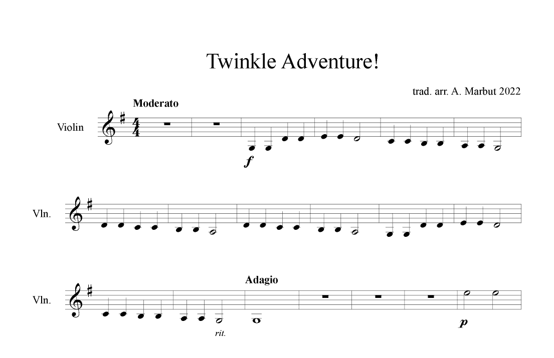 Twinkle Adventure! - Violin 2 Part (arr. A. Marbut 2022)