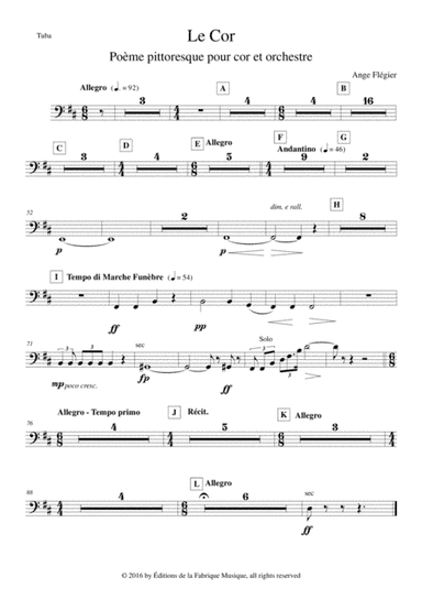 Ange Flégier: Le Cor for horn and orchestra, tuba part (arr. Musik Fabrik Music Publishing)