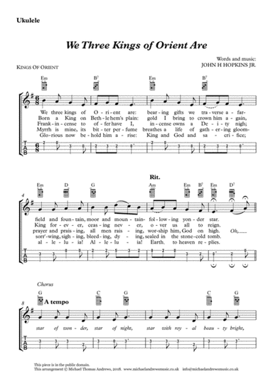 We Three Kings of Orient Are (for Ukulele with TAB) (arr. Michael Thomas Andrews)
