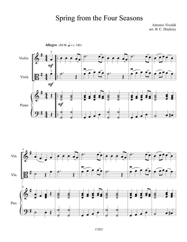 Spring from the Four Seasons (Violin and Viola Duet with Piano Accompaniment) (arr. B. C. Dockery)