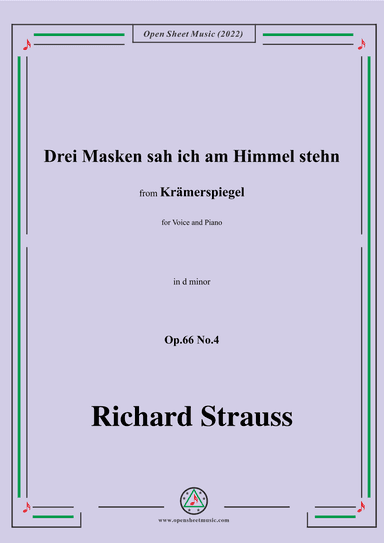 Richard Strauss-Drei Masken sah ich am Himmel stehn,in d minor,Op.66 No.4 (arr. OSM Press)