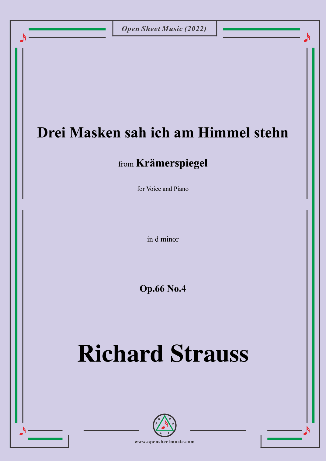 Richard Strauss-Drei Masken sah ich am Himmel stehn,in d minor,Op.66 No.4 (arr. OSM Press)