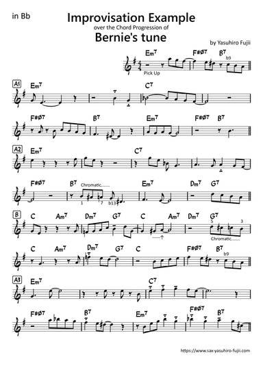 Improvisation Example over the Chord Progression of Bernie's tune for Tenor Sax