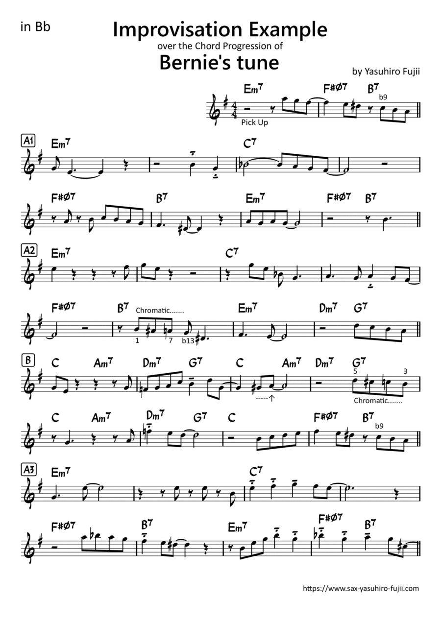 Improvisation Example over the Chord Progression of Bernie's tune for Tenor Sax