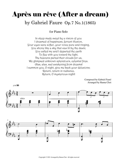 "After a Dream" by G. Faure [Arrangement for Piano Solo] (arr. Hanna Choi)