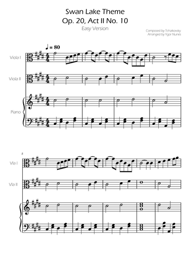Swan Lake (theme) - Tchaikovsky - Viola Duet  w/ Piano Accompaniment (arr. Ygor Nunes)