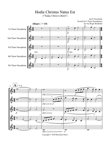 Hodie Christus Natus Est (Tenor Saxophone Quintet) (arr. Regis Bookshar)
