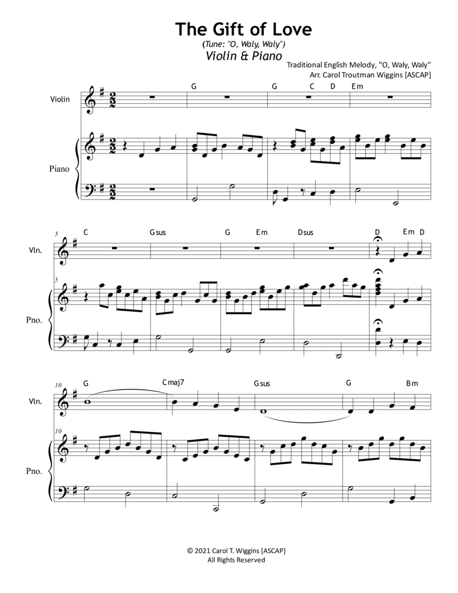 The Gift of Love (Violin & Piano) (arr. Carol Troutman Wiggins)