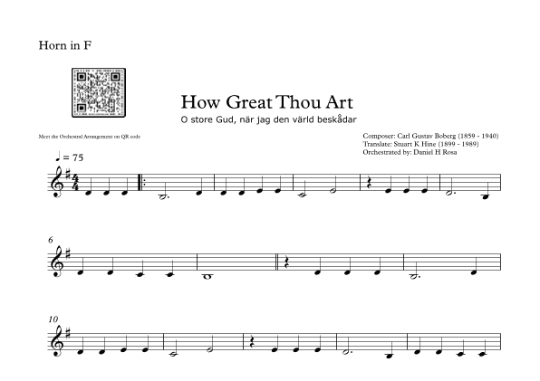 How Great Thou Art - "O store Gud." - Easy Horn F (arr. Daniel H Rosa)
