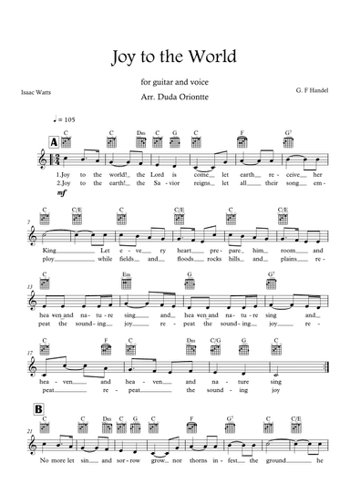 Joy to the World (C major - TABS - with lyrics) (arr. Duda Oriontte)