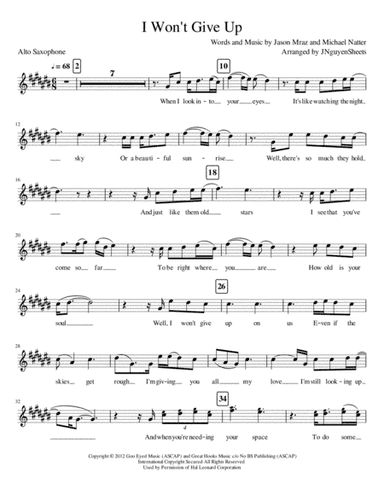 I Won't Give Up (arr. JNguyenSheets)