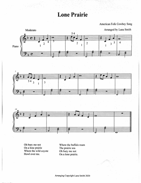 American Cowboy Song "Lone Prairie" (easy) (arr. Lana Smith)