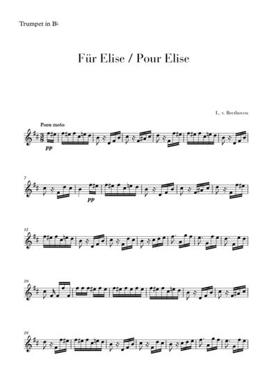 Pour Elise (Für Elise) for Trumpet (arr. Cadenza Editions)