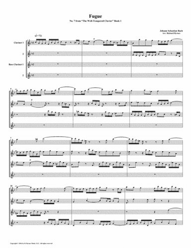 Fugue 07 from Well-Tempered Clavier, Book 1 (Clarinet Quartet) (arr. Richard Byrnes)