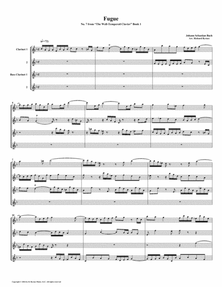 Fugue 07 from Well-Tempered Clavier, Book 1 (Clarinet Quartet) (arr. Richard Byrnes)