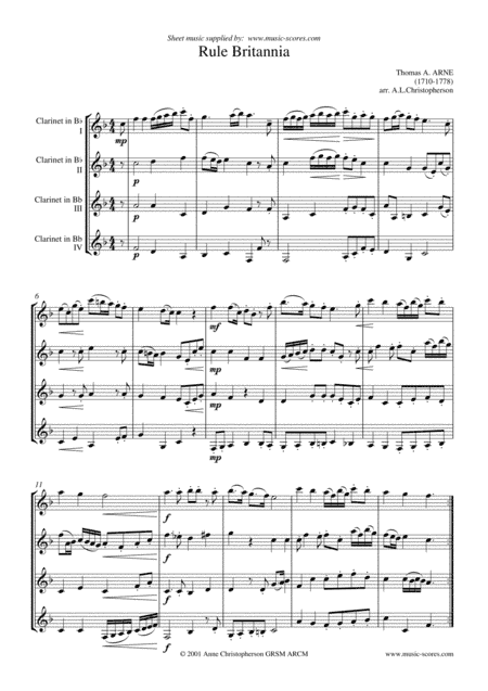 Rule Britannia - 4 Bb Clarinets (arr. Anne L Christopherson GRSM ARCM)
