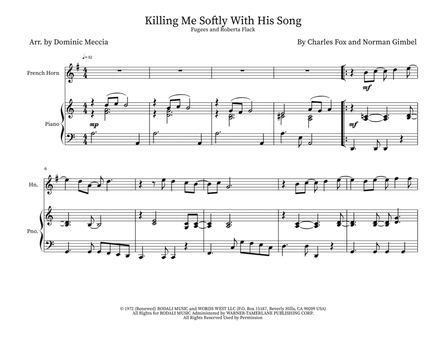 Killing Me Softly With His Song (arr. Dominic Meccia)