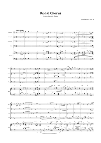Bridal Chorus by Wagner for Brass Quartet and Piano with Chords (arr. Langanho)