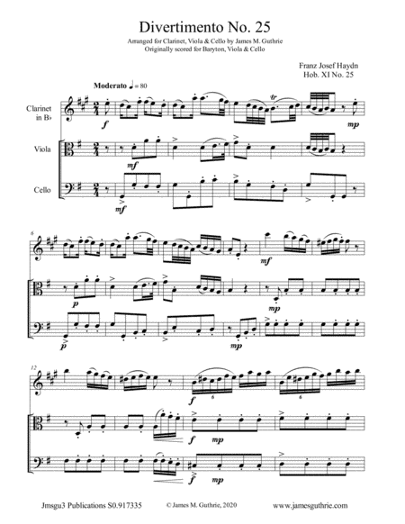 Haydn: Divertimento No. 25 Trio for Clarinet, Viola & Cello (arr. James M. Guthrie)