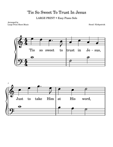 'Tis So Sweet To Trust In Jesus | LARGE PRINT HYMN | Easy Piano (arr. Large Print Sheet Music)