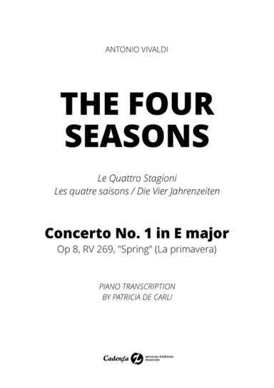 VIVALDI: The Four Seasons - Spring - Complete - Advanced Intermediate Piano (arr. Cadenza Editions)