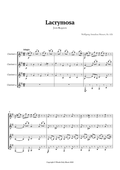 Lacrymosa by Mozart for Clarinet Quartet (arr. Ander)