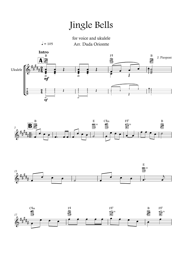 Jingle Bells (B major - TABS - no lyrics) (arr. Duda Oriontte)