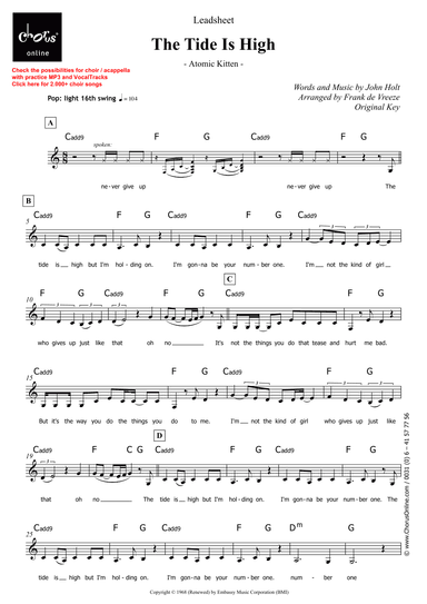 The Tide Is High (arr. Frank de Vreeze)
