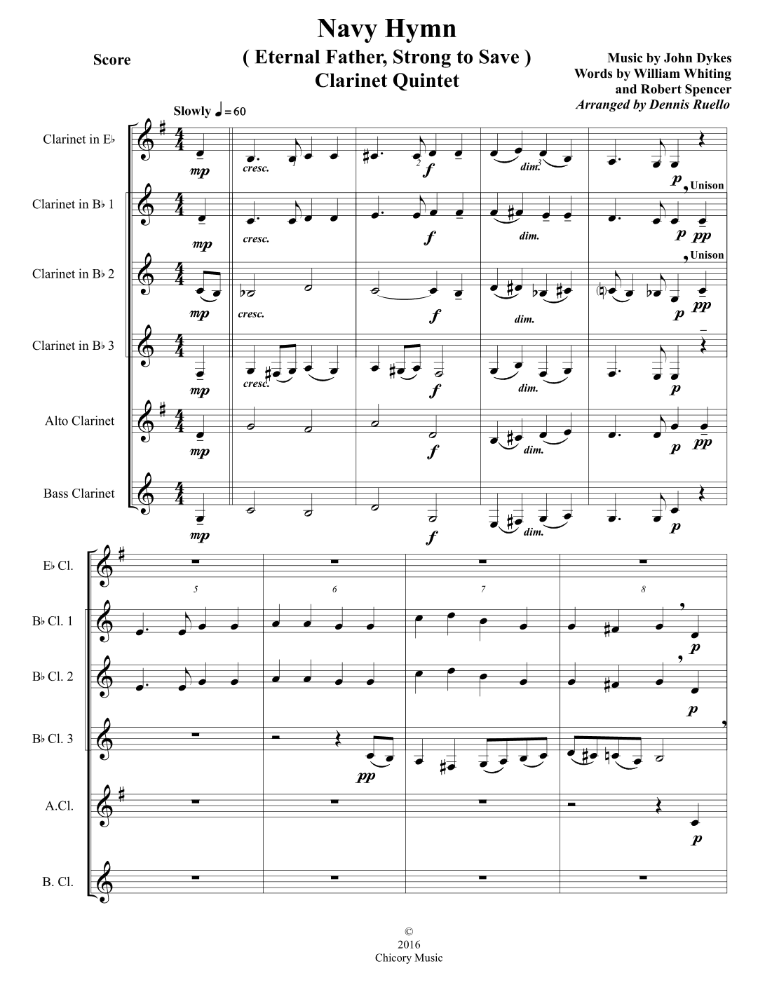 Navy Hymn ("Eternal Father, Strong to Save") - Clarinet Choir - Intermediate Level (arr. Dennis Ruello)