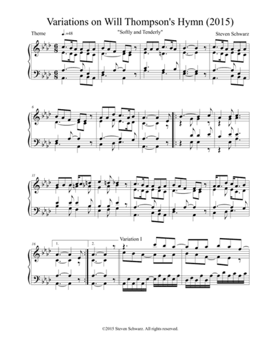 Variations on Will Lamartine Thompson's Hymn "Softly and Tenderly" (2015)