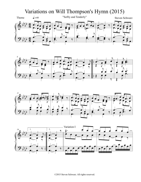 Variations on Will Lamartine Thompson's Hymn "Softly and Tenderly" (2015)