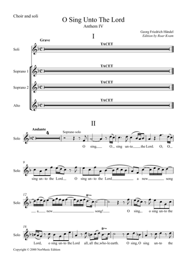 O Sing Unto The Lord, Anthem IV, vocal parts (arr. Roar Kvam)