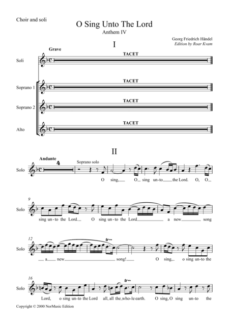 O Sing Unto The Lord, Anthem IV, vocal parts (arr. Roar Kvam)