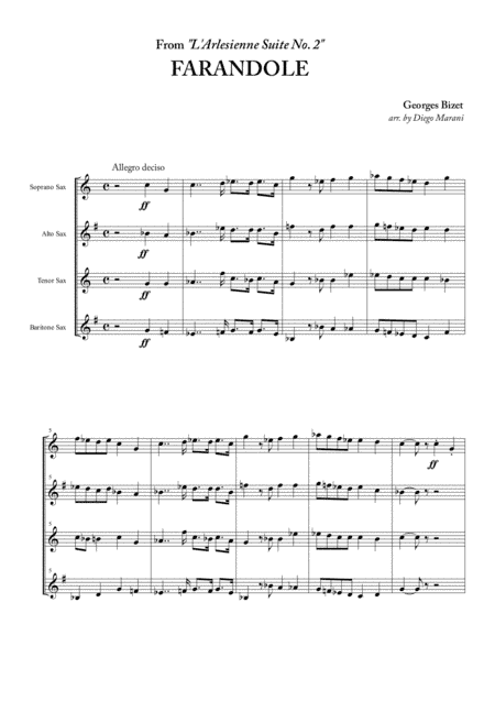 Farandole from "L'Arlesienne Suite No. 2" for Saxophone Quartet (arr. Diego Marani)