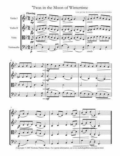 'Twas in the moon of wintertime / Huron Carol - easy string quartet (arr. Nicholas Palmer Music)