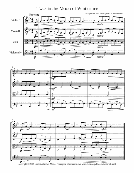 'Twas in the moon of wintertime / Huron Carol - easy string quartet (arr. Nicholas Palmer Music)