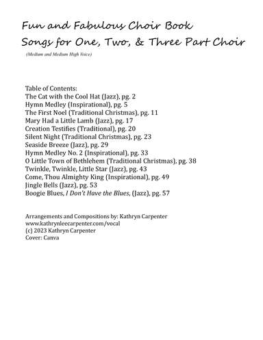 Fun and Fabulous Choir Book: Songs for One, Two, and Three Part Choir (arr. Kathryn Carpenter)