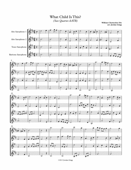 What Child Is This (Sax Quartet AATB) (arr. Jordan Grigg)