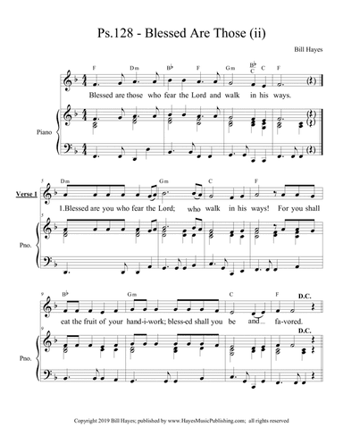 Psalm 128:  Blessed Are Those (ii) - piano/vocal