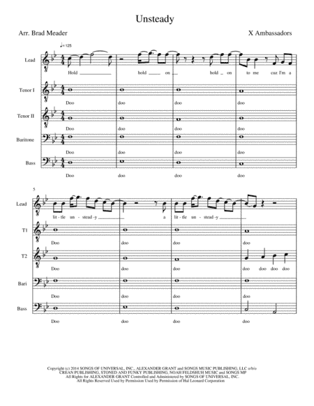 Unsteady (arr. Brad Meader)