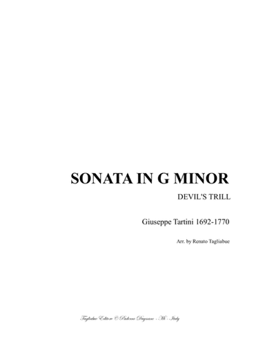SONATA IN G MINOR - DEVIL'S TRILL - G. Tartini - Arr. for Oboe and Piano - With Oboe part (arr. Renato Tagliabue)
