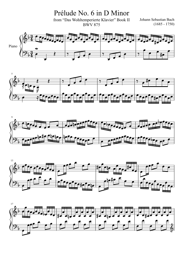 Prelude No. 6 BWV 875 in D Minor (arr. Zachary Corbett)