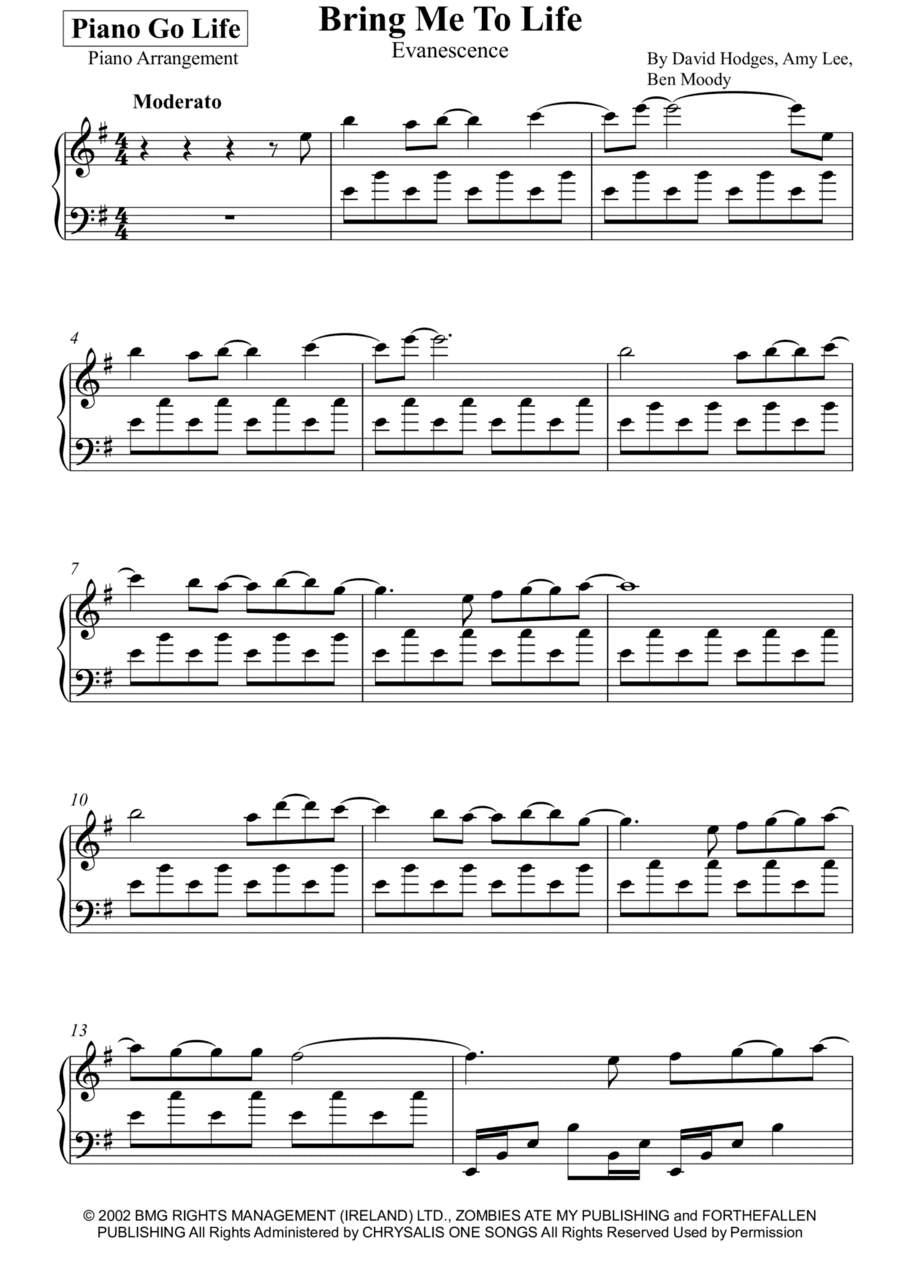 Bring Me To Life (arr. Piano Go Life)