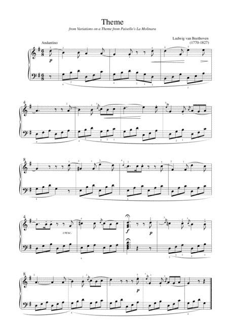 Beethoven - Theme from Paisello's La Molinara (Easy piano arrangement) (arr. MPS)